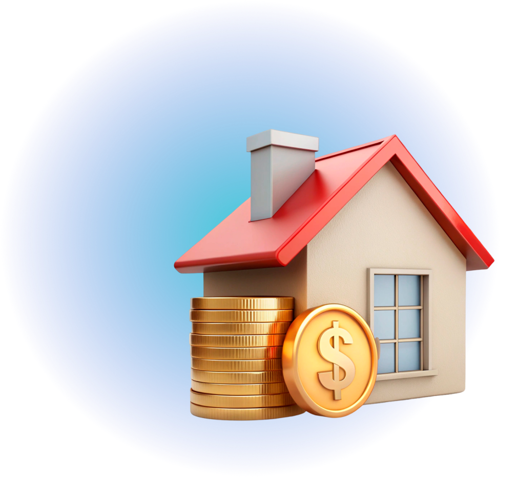 desenho de uma casa e moedas douradas