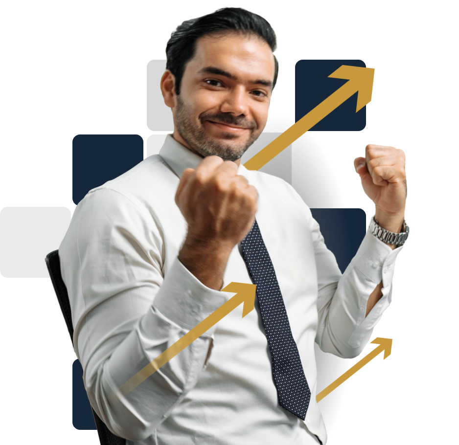 homem de camisa e gravata comemorando conquista